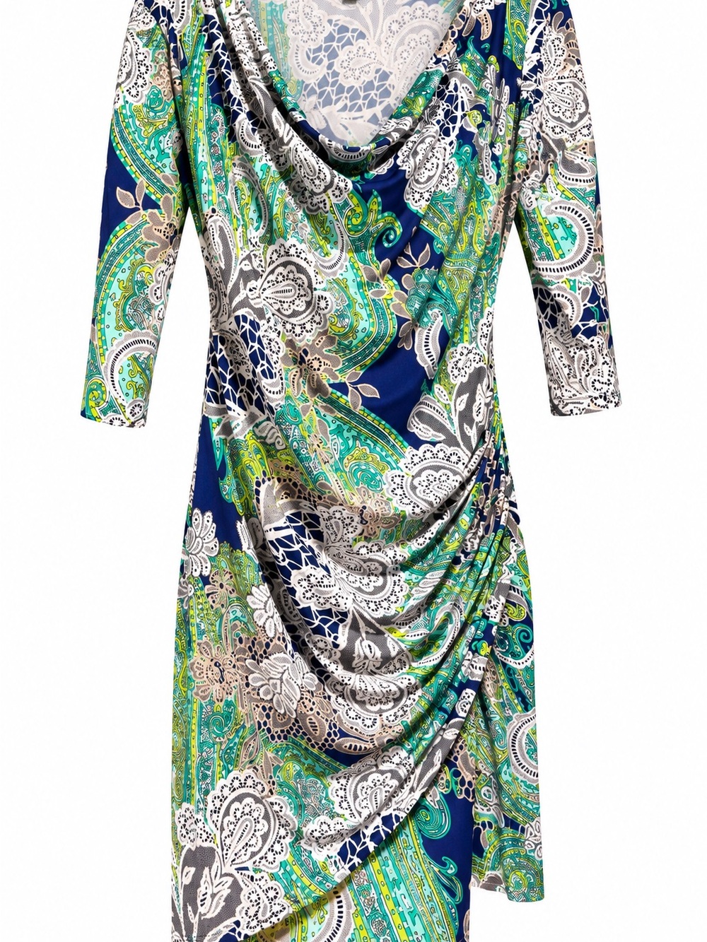 FEMME Paisley Ruched Cowl Neck Dress – Size Large L/G